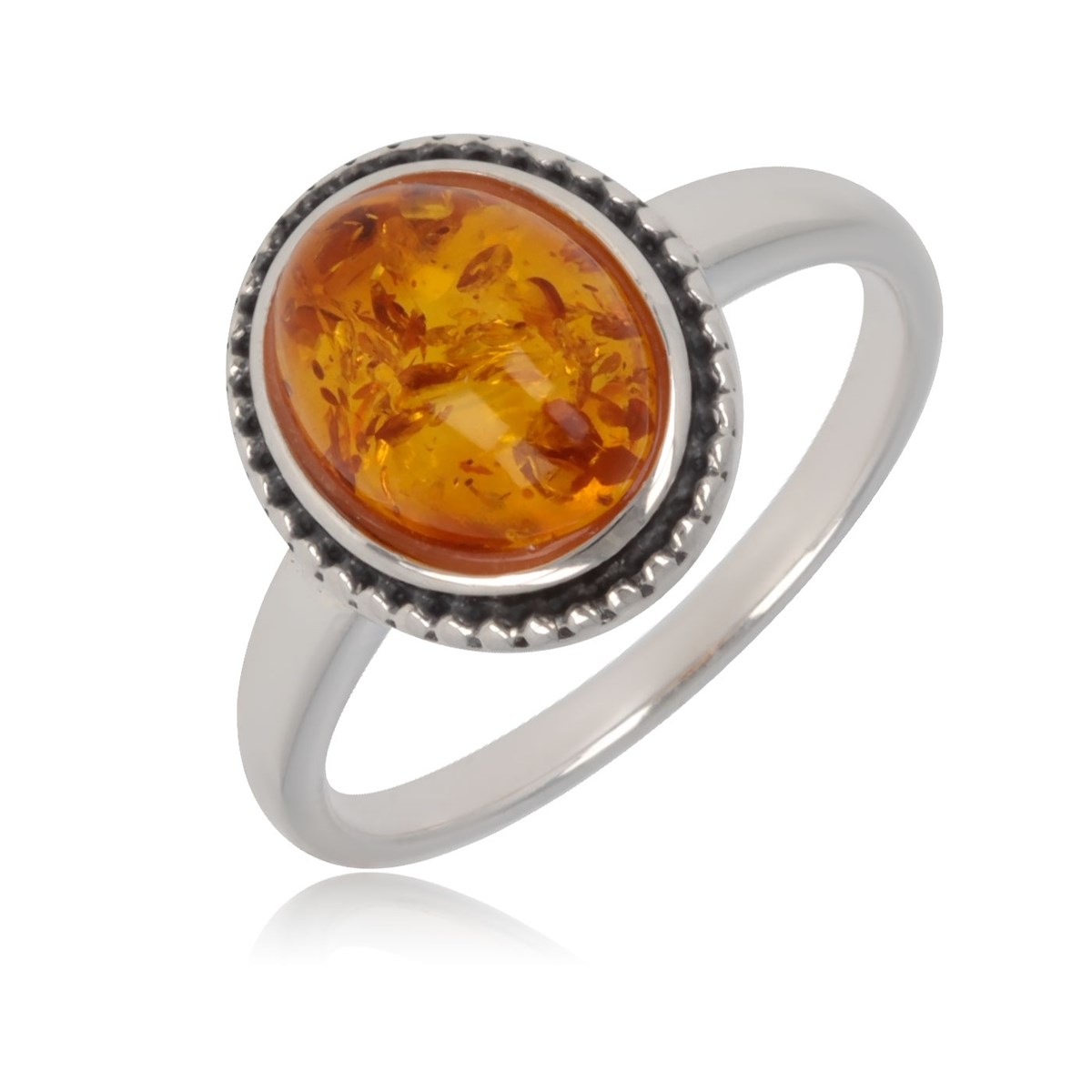 Bague argent rhodié forme ovale ambre véritable et liseré noir 2grs