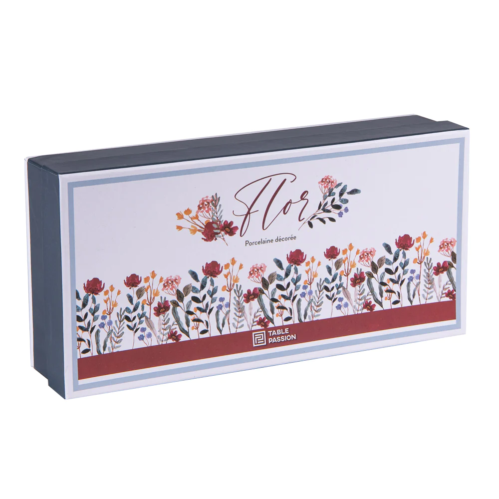 Coffret de 4 tasses de 10 cl / sous tasses Flor + cuillères assorties