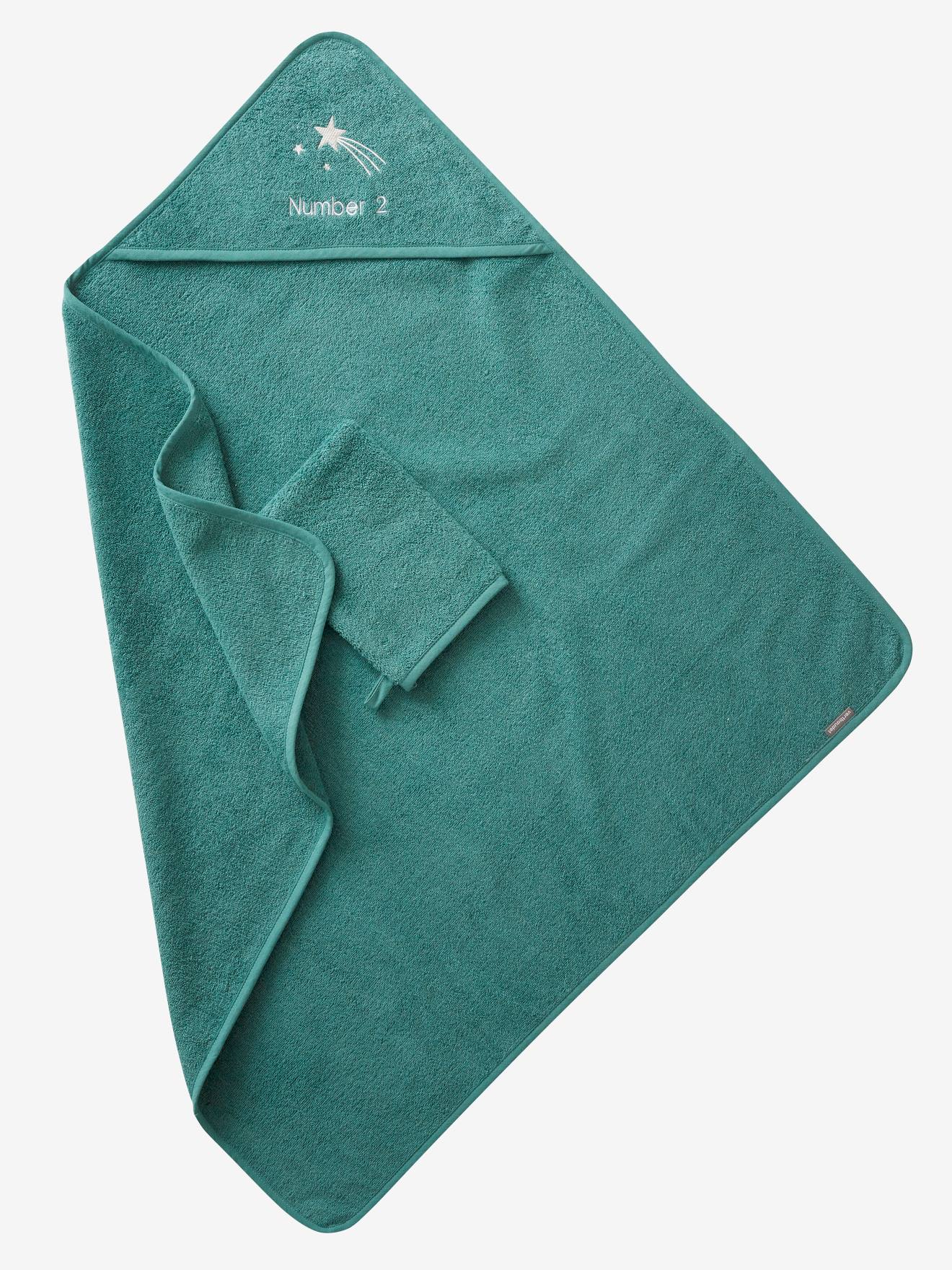 Capa de banho + luva de banho personalizáveis, verde médio liso