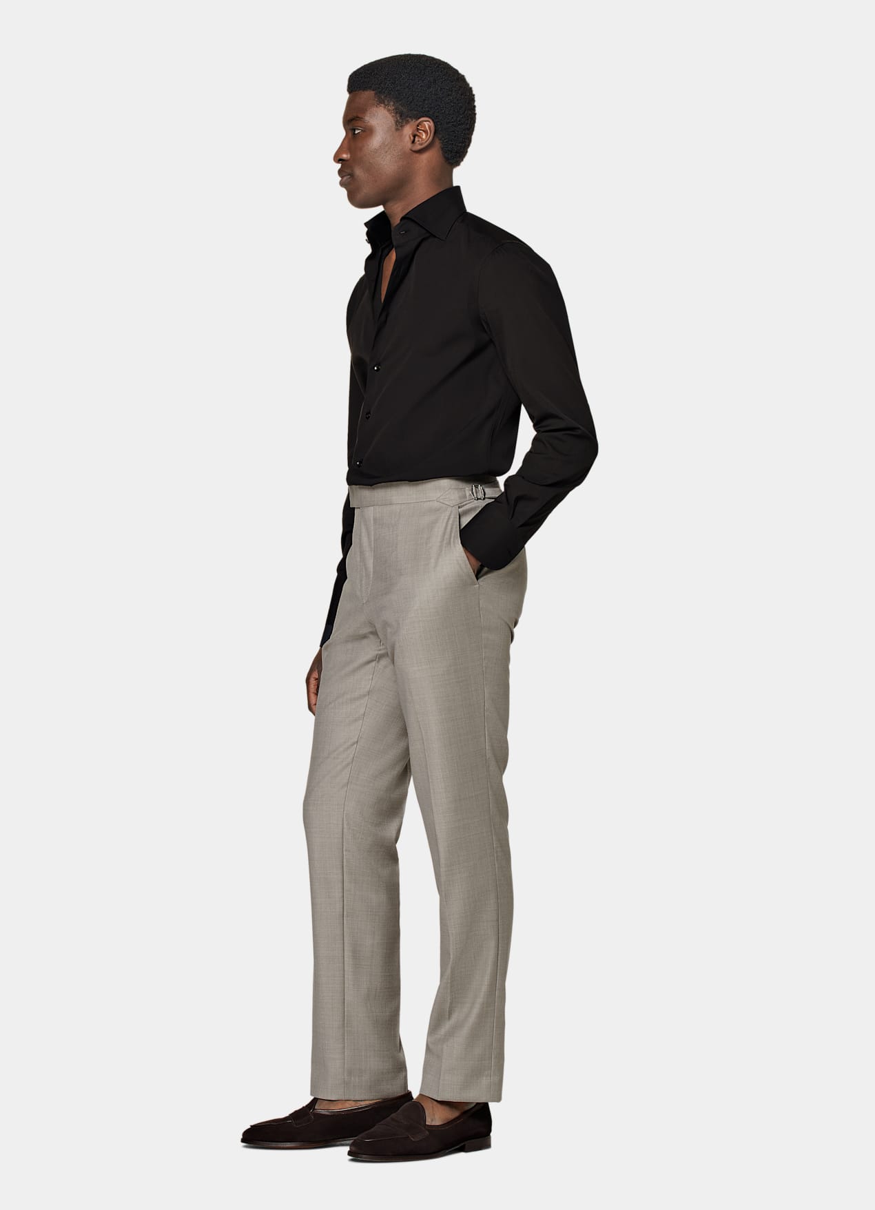 Chemise coupe très ajustée en popeline marron foncé
