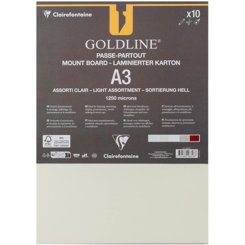 Goldline contrecollé pour passe-partout paquet 10F A3 1,25mm - Assortiment teintes claires