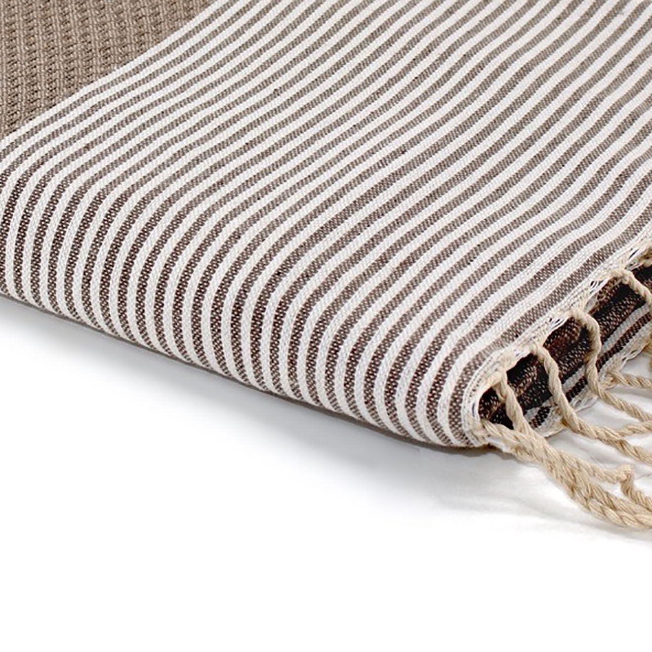 Febronie Fouta Nid d'Abeille Ibiza taupe clair/blanc - 100x200 cm