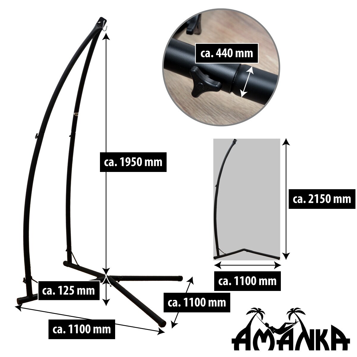 Hängesessel Gestell Outdoor bis 120kg - 215cm Stahlrohr Ständer für Hängestuhl