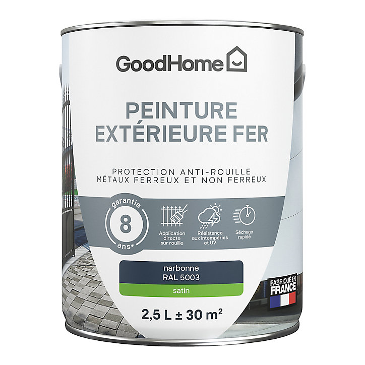 Peinture extérieure métal GoodHome Narbonne bleu RAL 5003 satin 2.5L