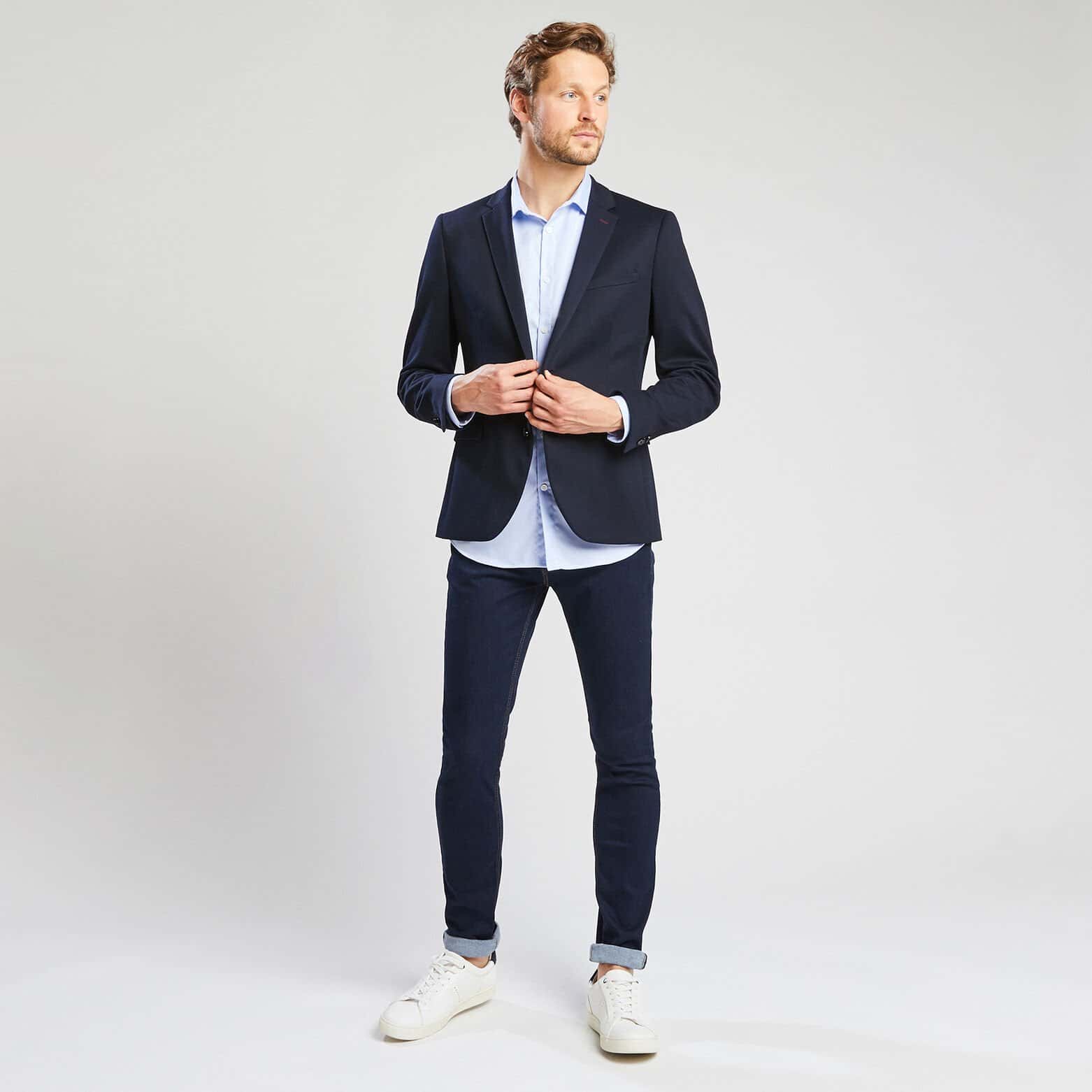 Chemise regular sans repassage unie coton Bleu Ciel
