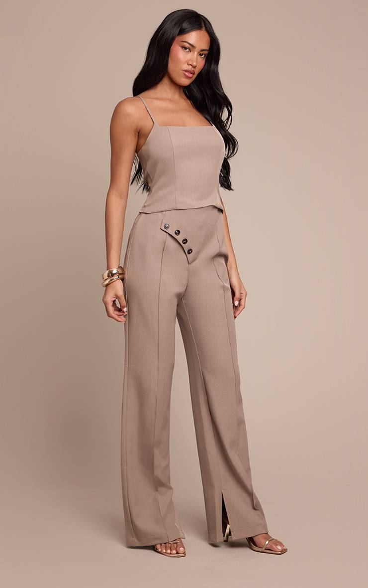 Gris Combinaison Pantalon Droite Ajustée En Tissu Tissé Avec Détails Boutonnés
