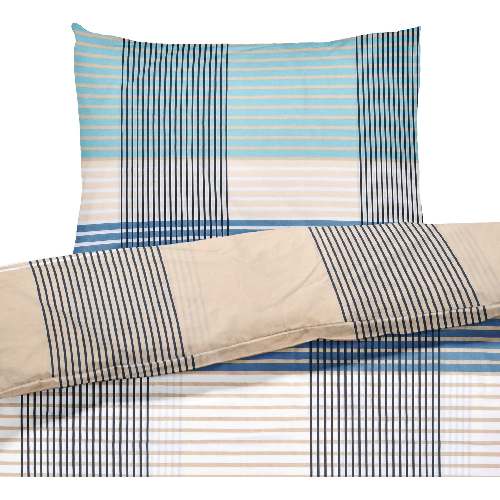 Bettwäsche Renforcé Muster kariert blau 160x210 65x100 Bettanzug Nord