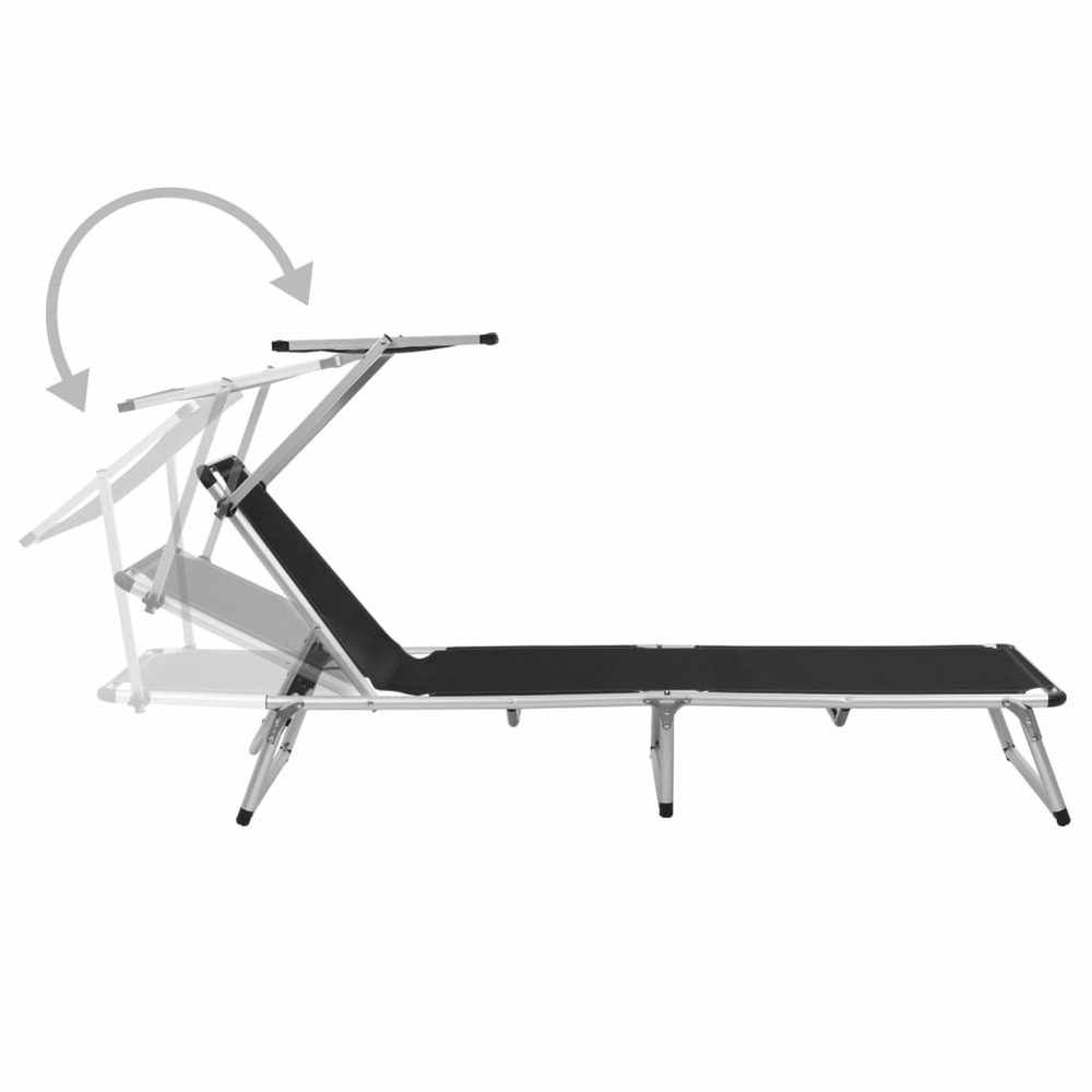 Chaises longues pliables et toit 2 pièces aluminium textilène noir
