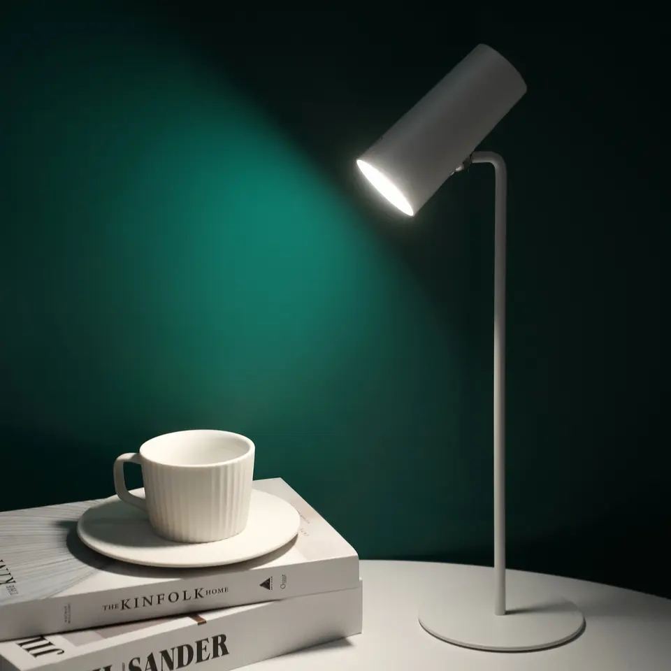 (38.5x12cm) LED Schreibtisch Lampe Sonnenuntergang Projektor Dimmbares USB Licht Biegbare Leselampe mit Touch Steuerung - Weiss