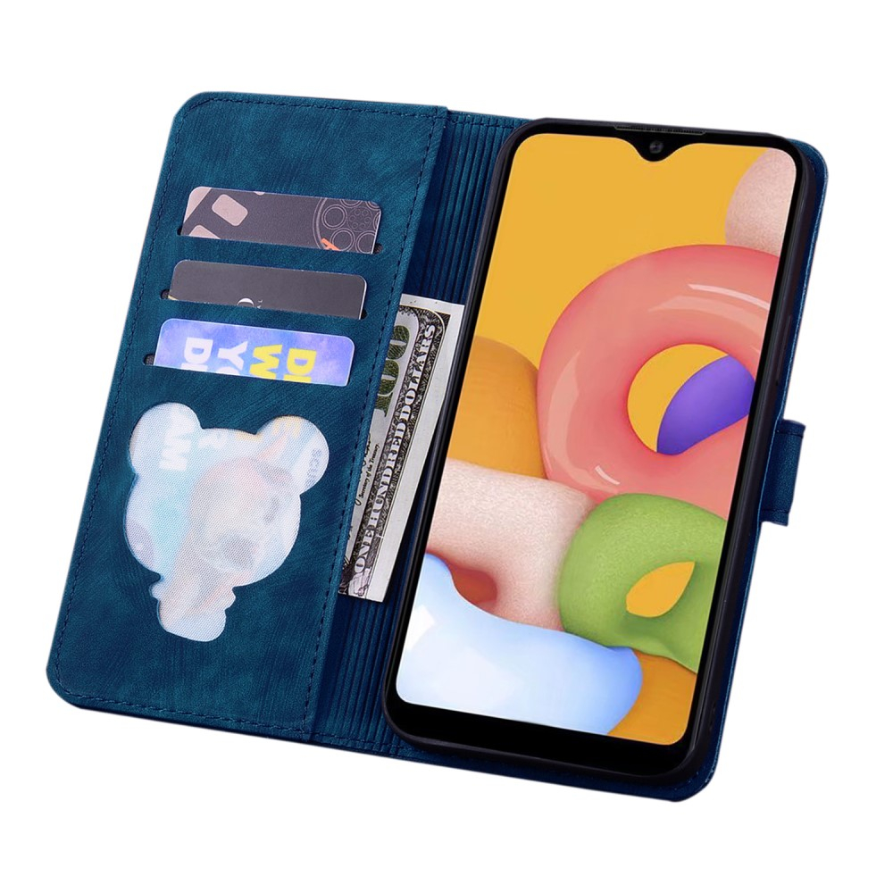 Samsung Galaxy A54 5G Leder Tasche Flip Cover Katze & Blumen Imprint - Blau