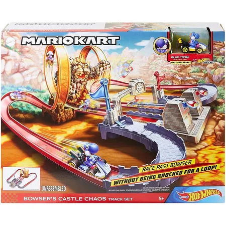 Hot Wheels Mario Kart Bowsers Festung Track-Set inkl. Spielzeugauto, Autorennbahn