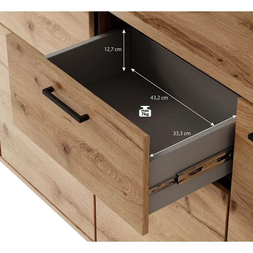 Meubella - Dressoir Acapulco - Eiken - Zwart - 213 cm