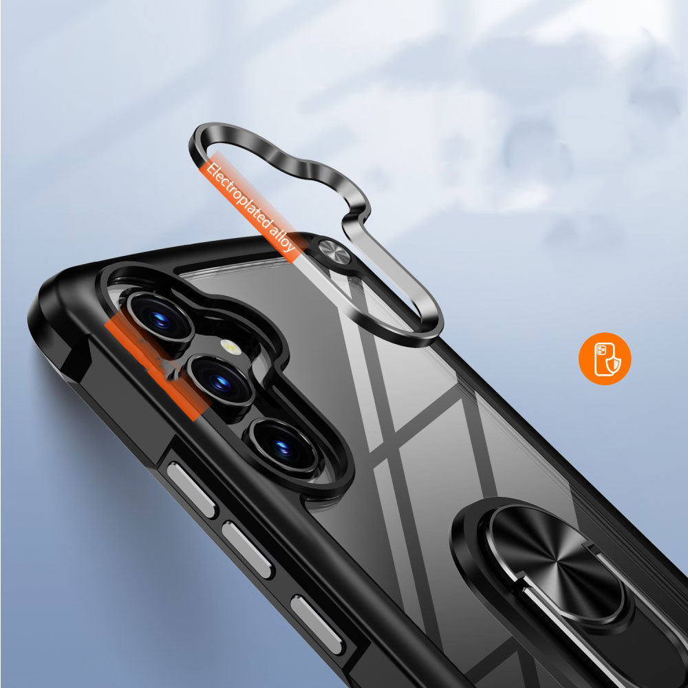 Samsung Galaxy A54 5G Hybrid Hardcase Hülle   Magnetischer Kickstand Haltering - Schwarz / Transparent