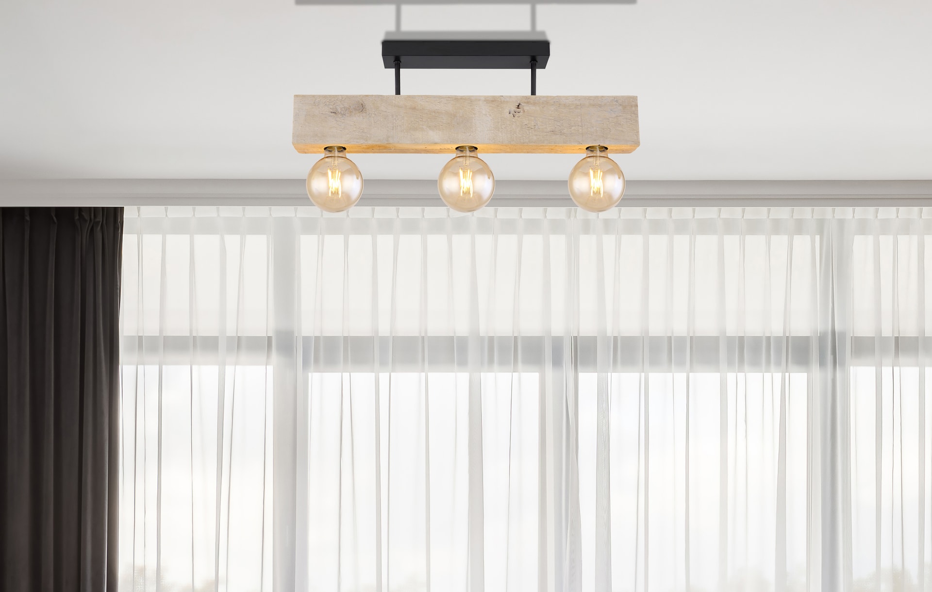 GLOBO Retrofit Deckenlampe ADALIE 60 cm schwarz /Holz