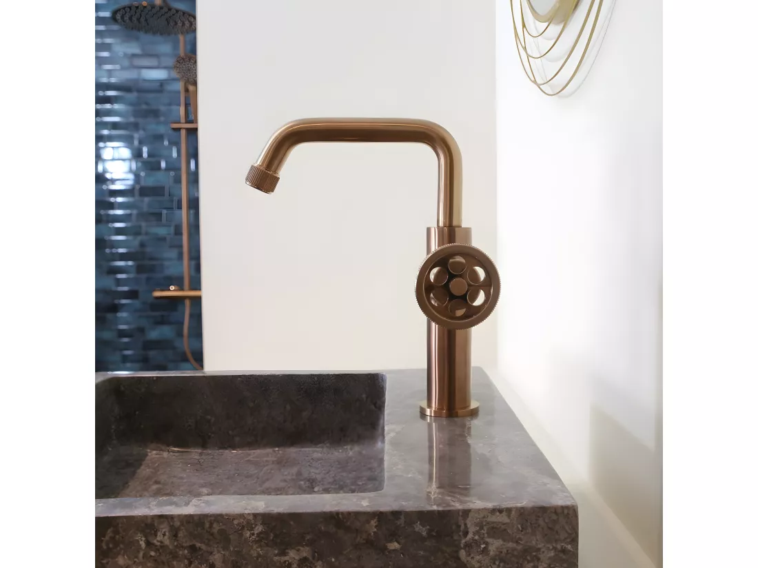 Indus mitigeur lavabo bas cuivre brossé - Essebagno