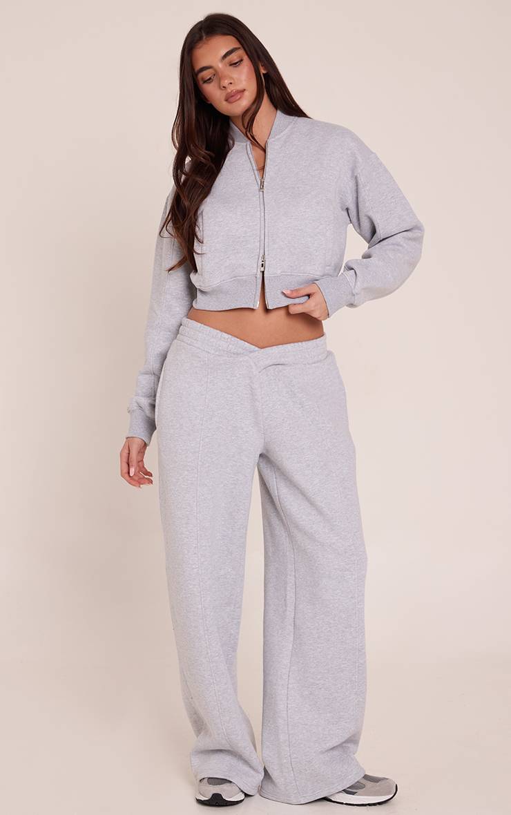 Gris Chiné Joggers En Molleton De Coton Avec Taille Croisée