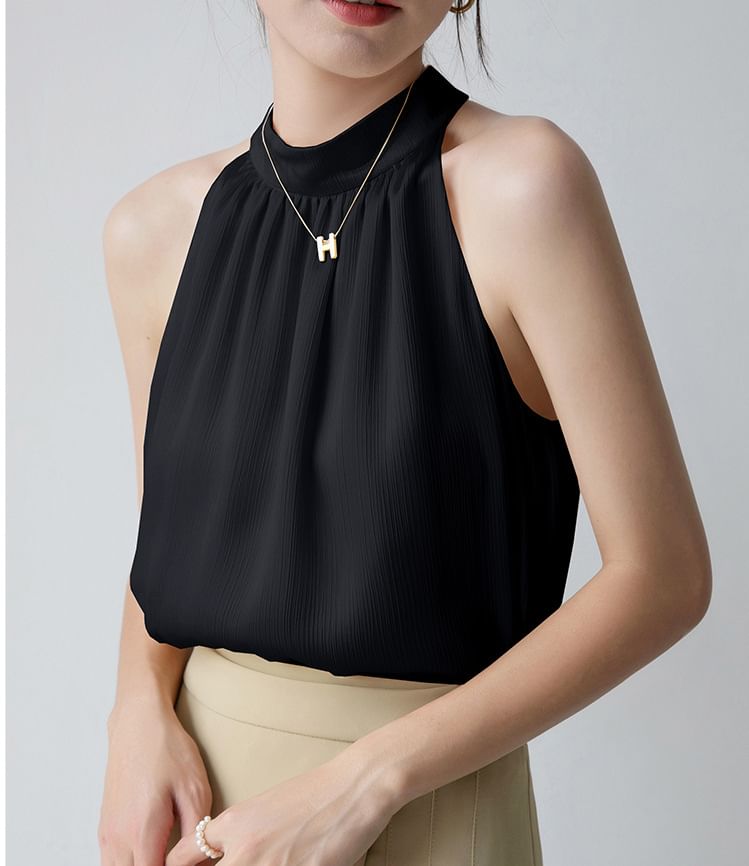 Kira Kira - Halterblouse met mockneck en effen kleur