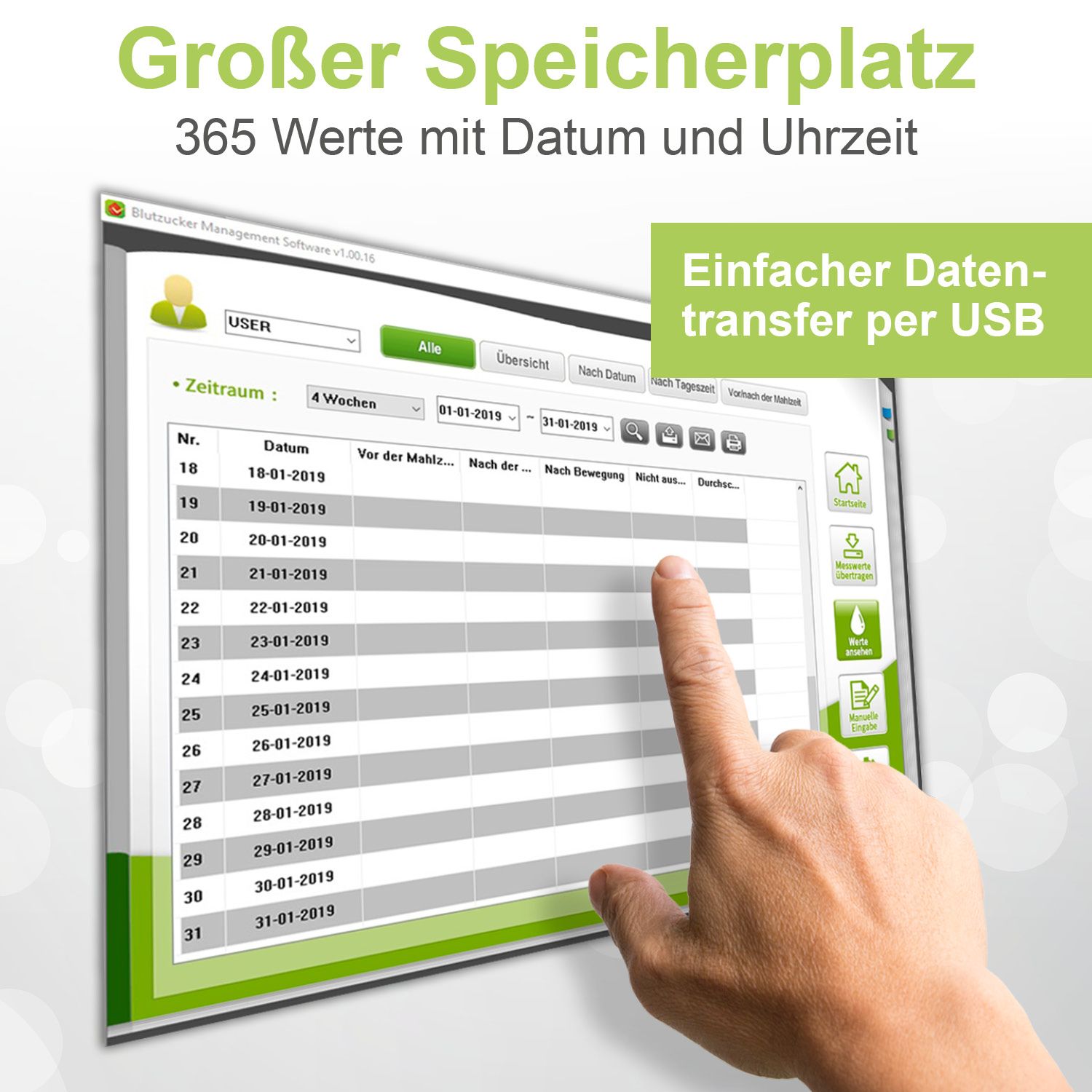 adia Blutzuckermessgerät-Set (mg/dl) zur Blutzucker-Kontrolle bei Diabetes