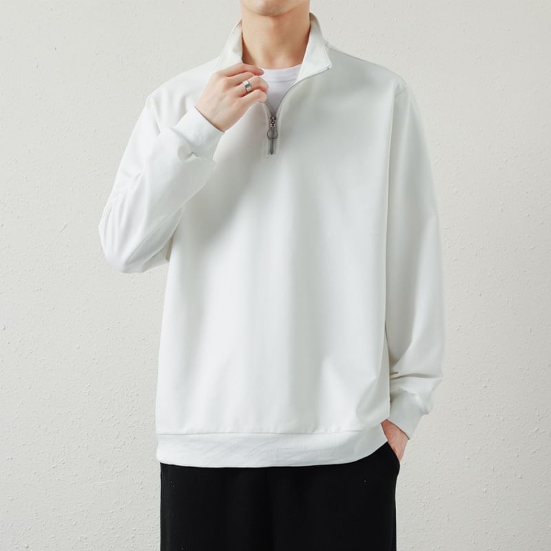 Lefitt - effen sweatshirt met halve rits