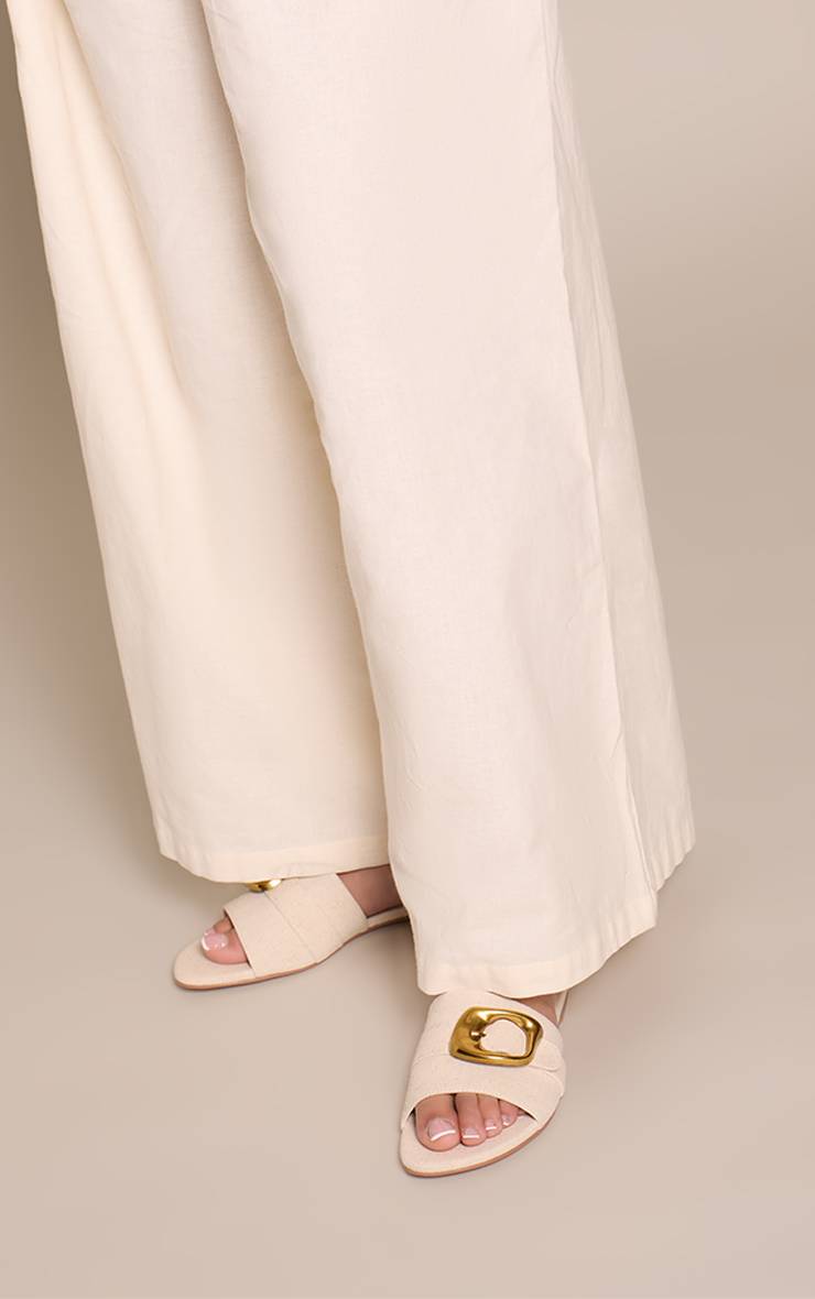 Crème Sandales Mules En Lin Avec Détail Boucle