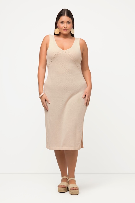 Strick-Midikleid, V-Ausschnitt, ärmellos, Biobaumwolle