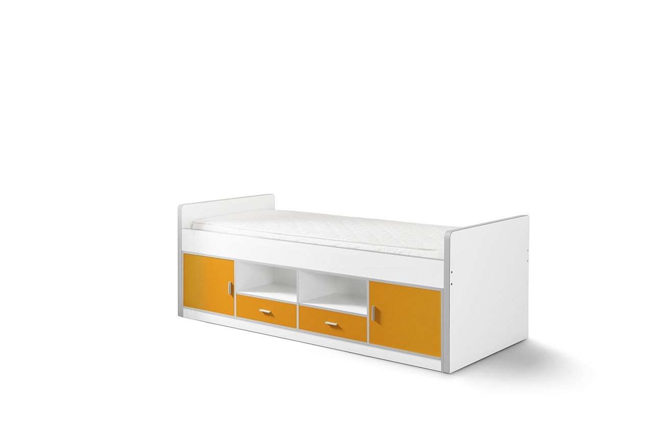 Kojenbett BONNY - weiß-orange - mit Lattenrost - 90x200 cm