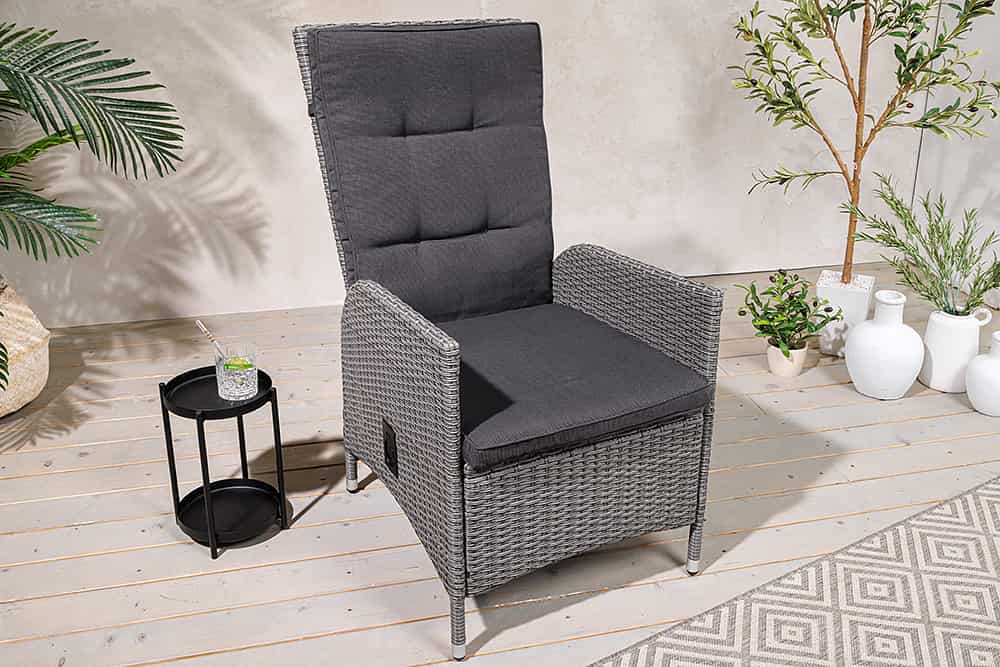 Outdoor Gartenstuhl SYLT grau Polyrattan Hochlehner mit Armlehne verstellbar wetterfest