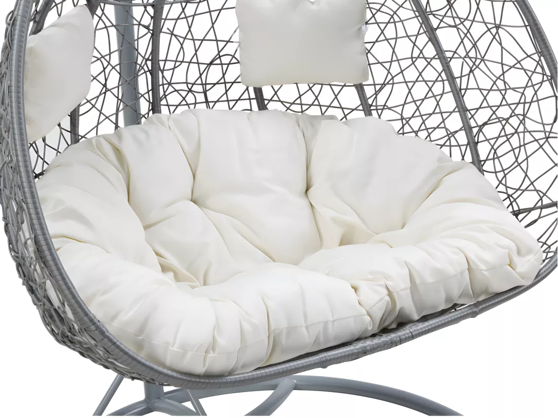 Fauteuil suspendu 2 places en résine tressée - Gris avec coussins blancs - CAYAMBE de MYLIA