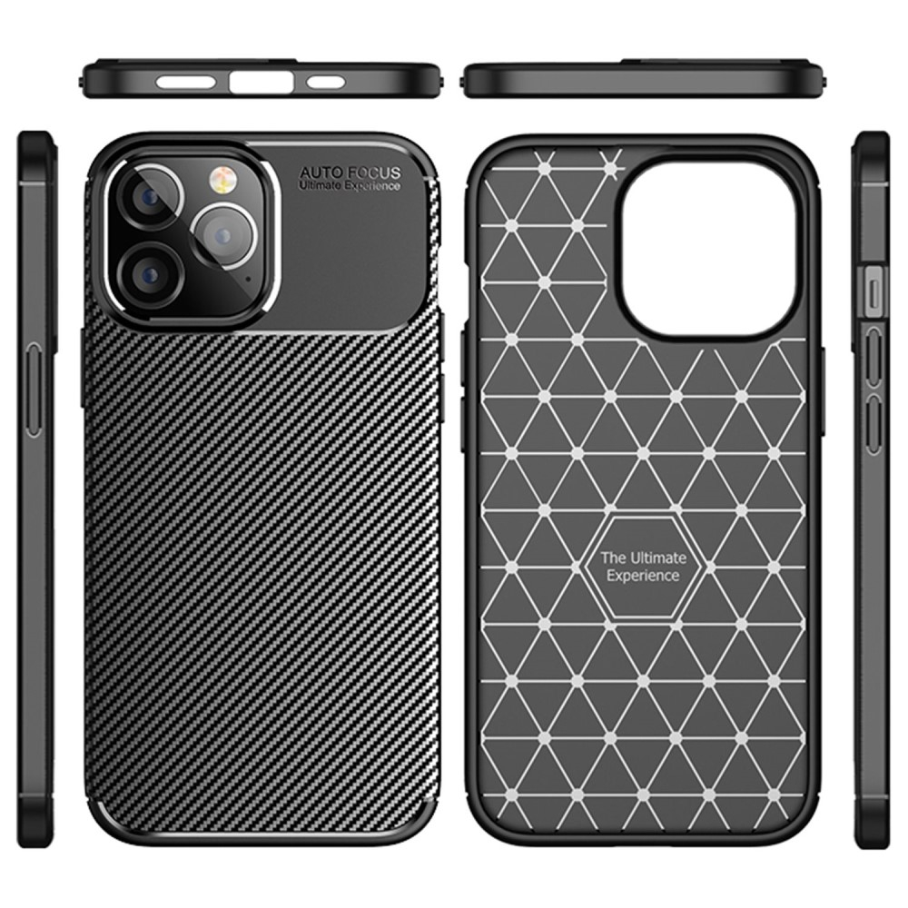 iPhone 14 Pro Gummi Case Schutzhülle mit Air Cushion Fallschutz im Carbon Look - Schwarz
