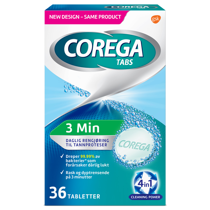 Corega 3 min rensetabletter til tannproteser 36 stk