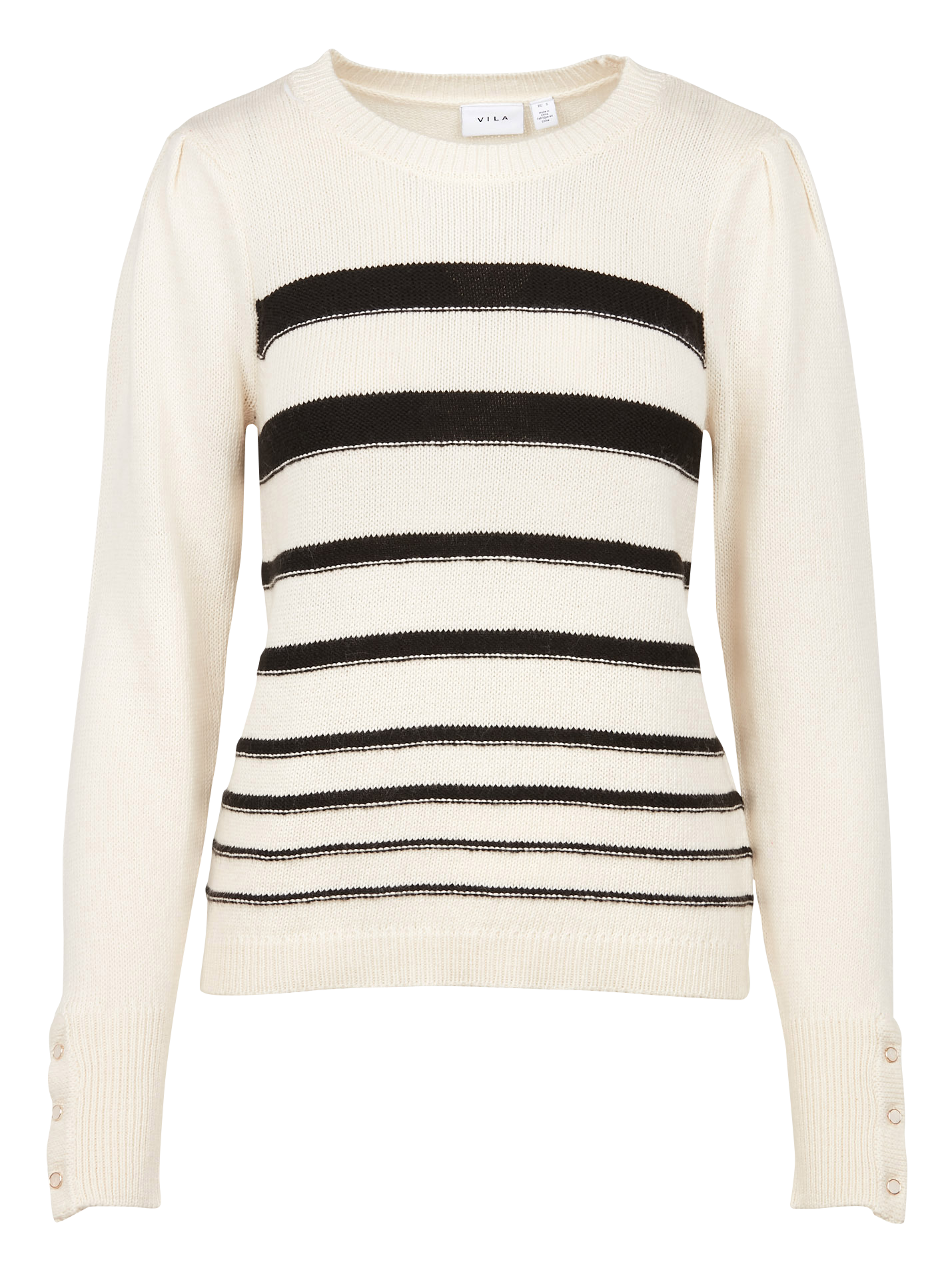 EDIE - Pull col rond rayé en coton mélangé | Beige