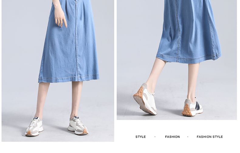 Magimomo - Midi-A-lijn denim rok met hoge taille