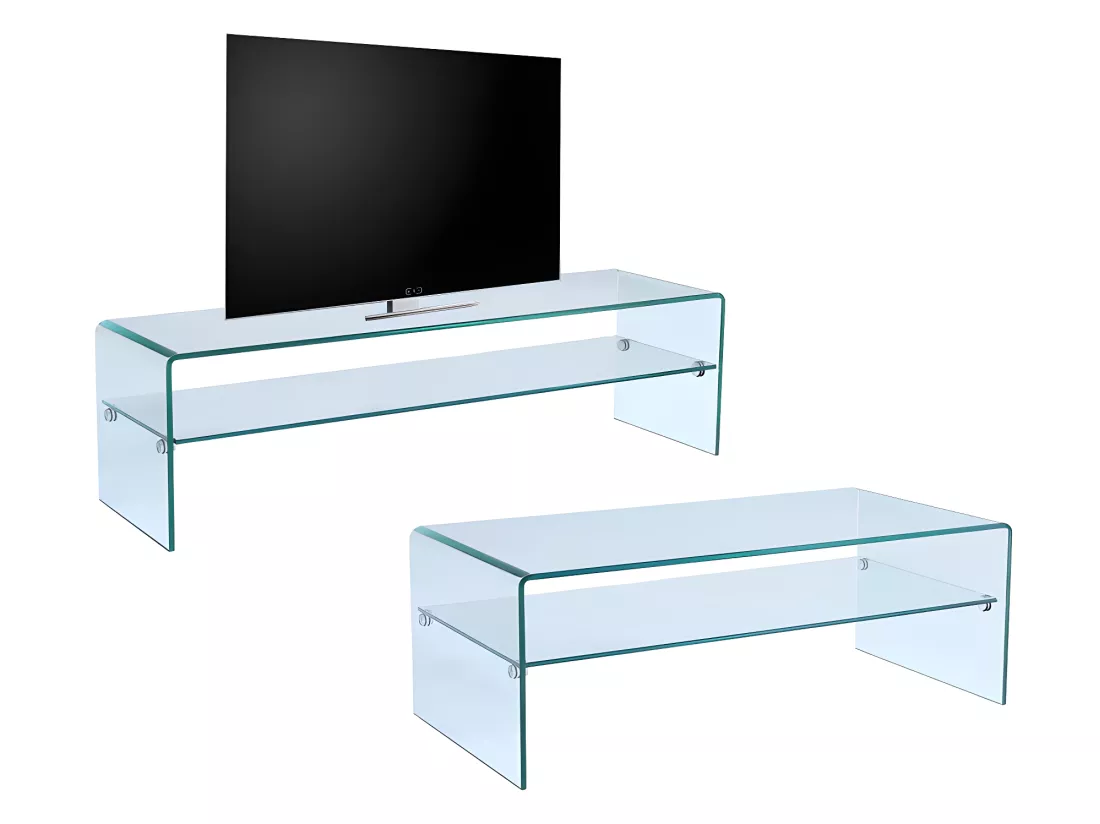 Ensemble Table basse + Meuble TV - Verre trempé - Séjour design STILEOS