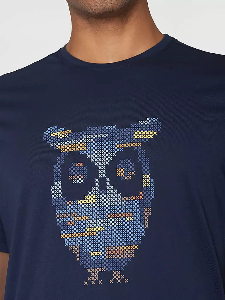 KNOWLEDGE COTTON APPAREL T-Shirt BIG OWL COLOUR PRINT blau