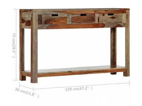 Table console avec 3 tiroirs 120x30x75 cm Bois massif