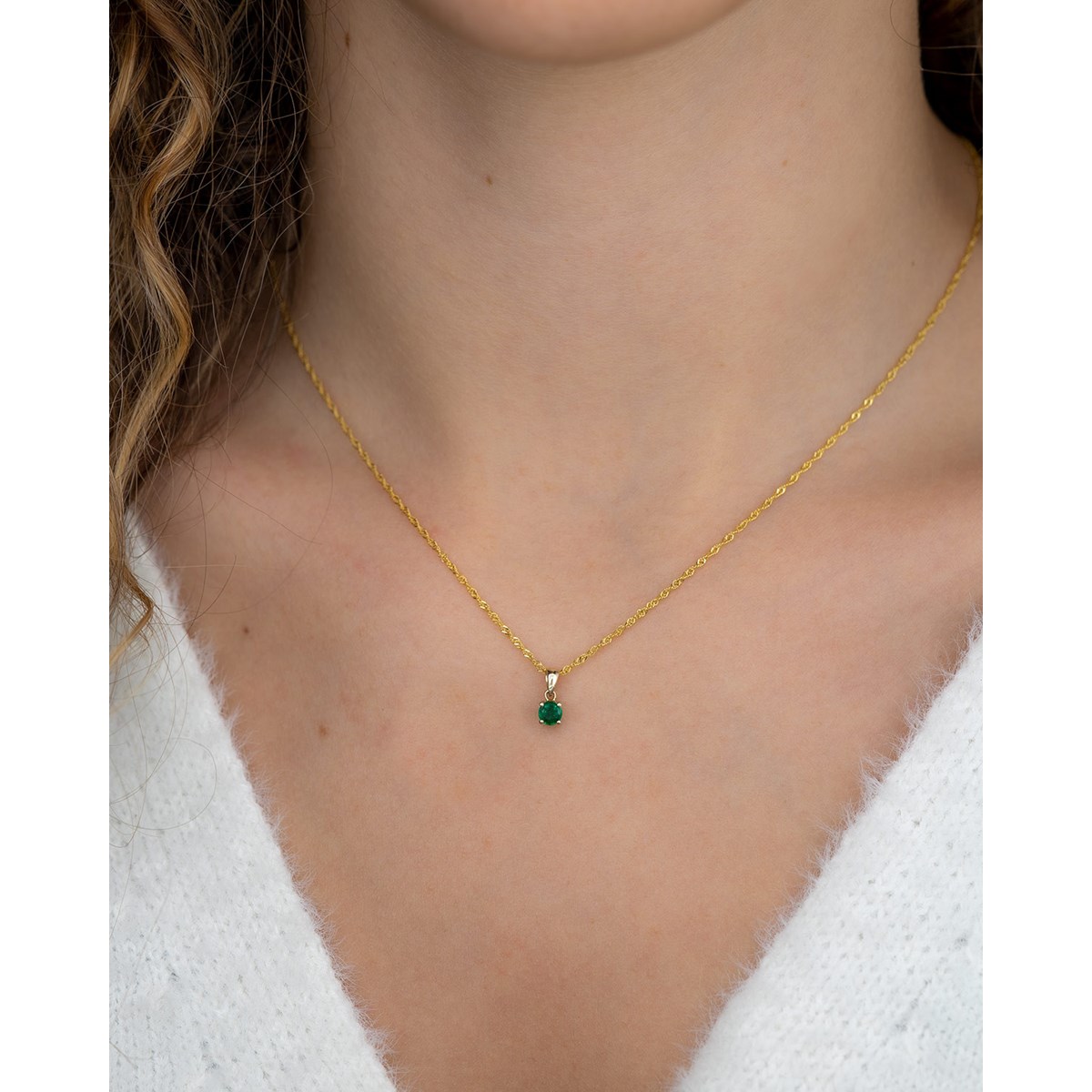 Collier Pendentif Or 585 Jaune Emeraude Chaine Or 585 incluse 0.23grs
