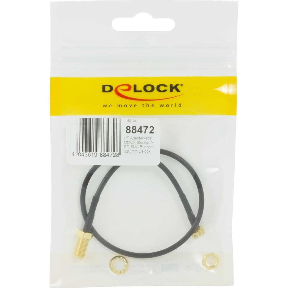 DeLOCK adapter, MMCX ha - RP-SMA hu, 0,3m, svart