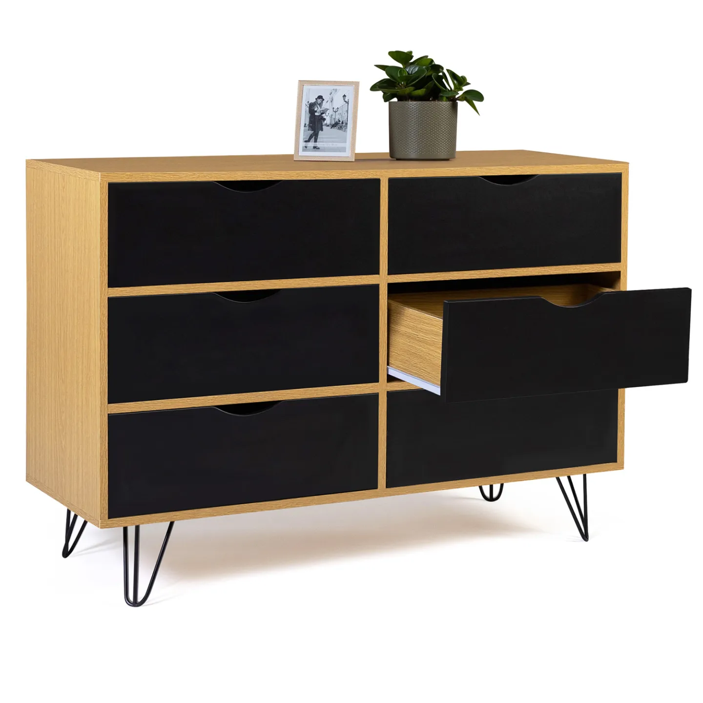 Commode 6 tiroirs vintage NOEMI 110 cm bois pied épingle