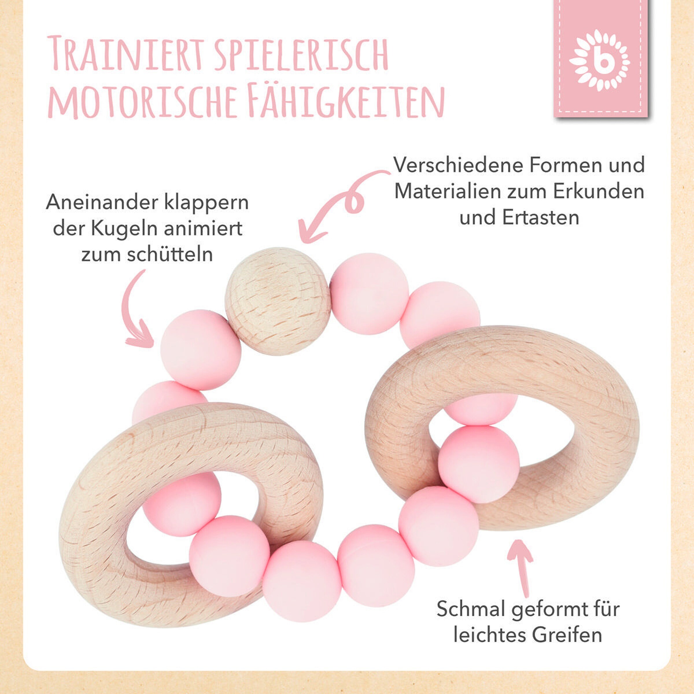 Bieco Beißring mit Silikon Perlen - ab Geburt Rosa