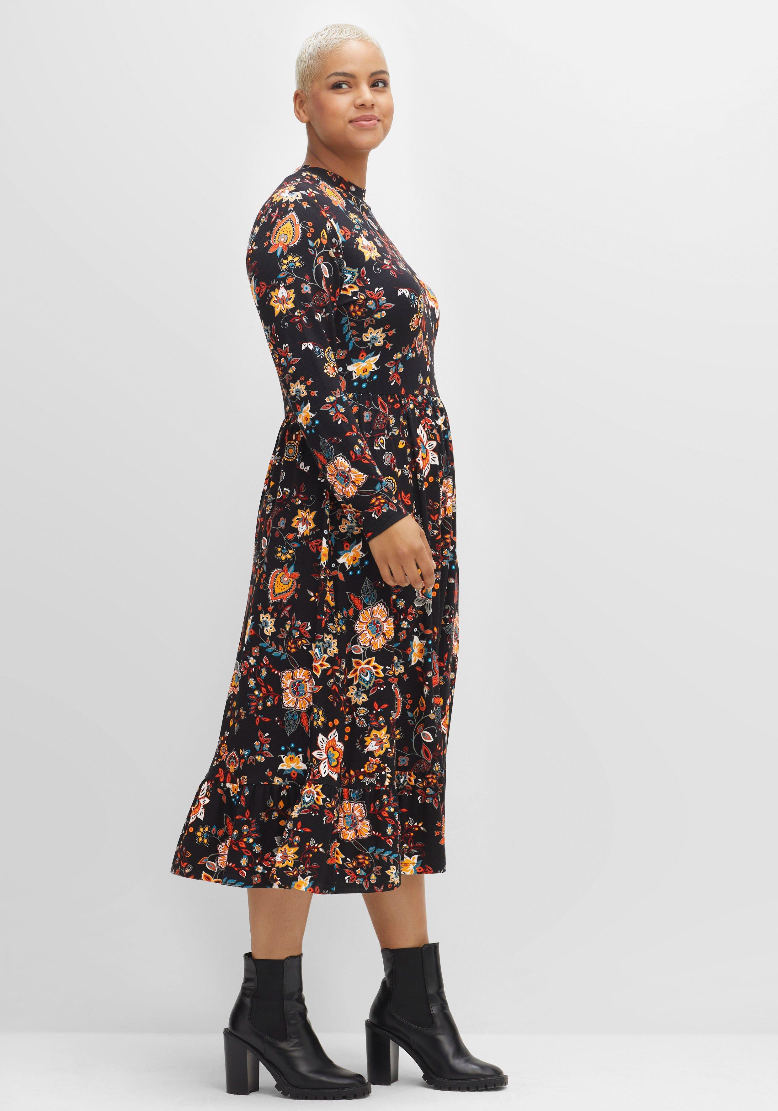 Jerseykleid mit weit schwingendem Rock, Blumenprint