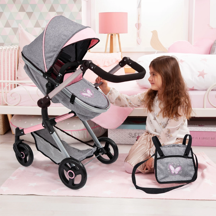 bayer Design Kombi-Puppenwagen Neo Vario graurosa, mit Schmetterling
