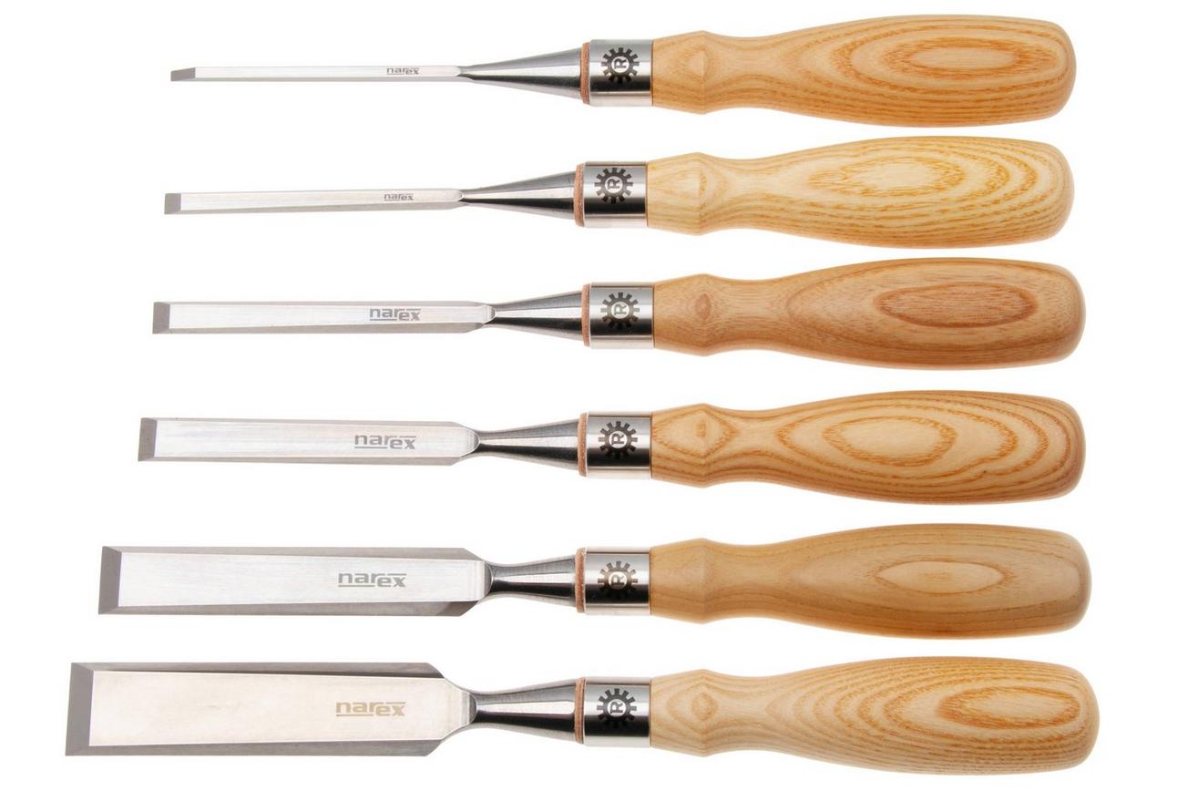 Narex Richter Premium Bevel Edge Chisel Set 863851, beitelset 3-6-10-12-19-26 mm in gereedschapsrol, 6-delig