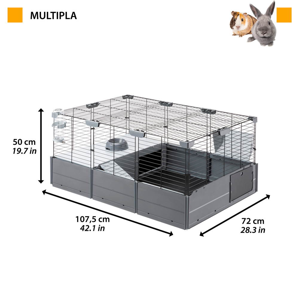Cage modulable pour lapins et cochons d'inde multipla, en grillage métallique et plastique recyclé, avec accessoires