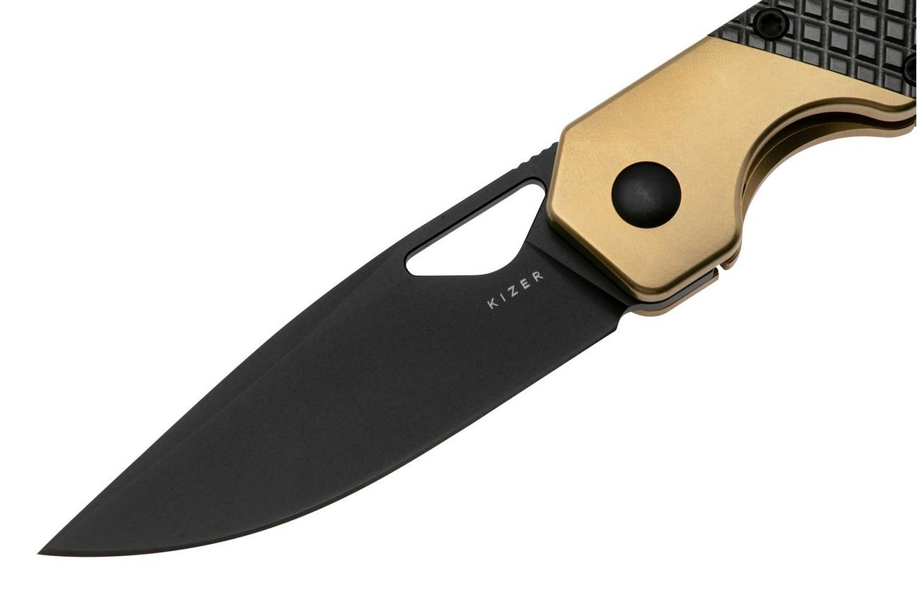 Kizer Mini Militaw, Ki3634SA3 Frame Lock, Black S45VN, Gold Titanium, Zalium Inlay, zakmes, Jonathan Styles design