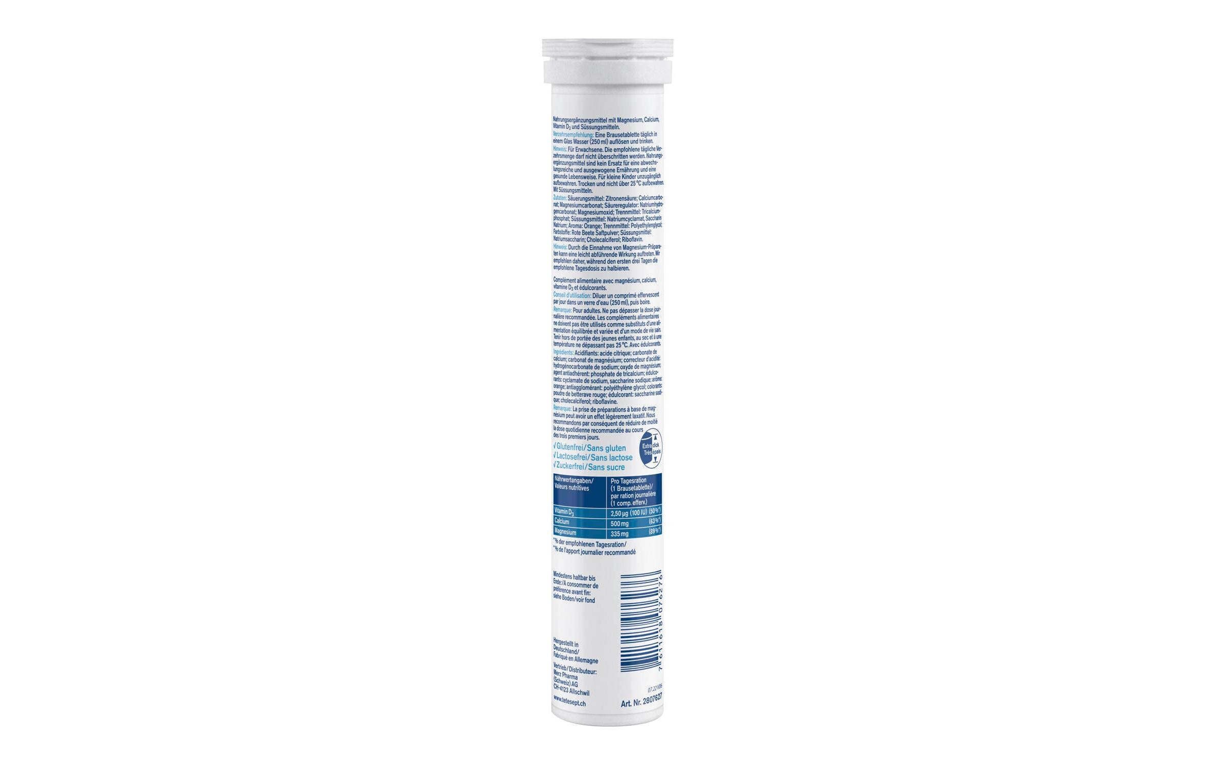 Magnesium 335 Calcium + D3 17 BrausetablettenVegane Nahrungsergänzung mit Magnesium, Calcium und Vitamin D
