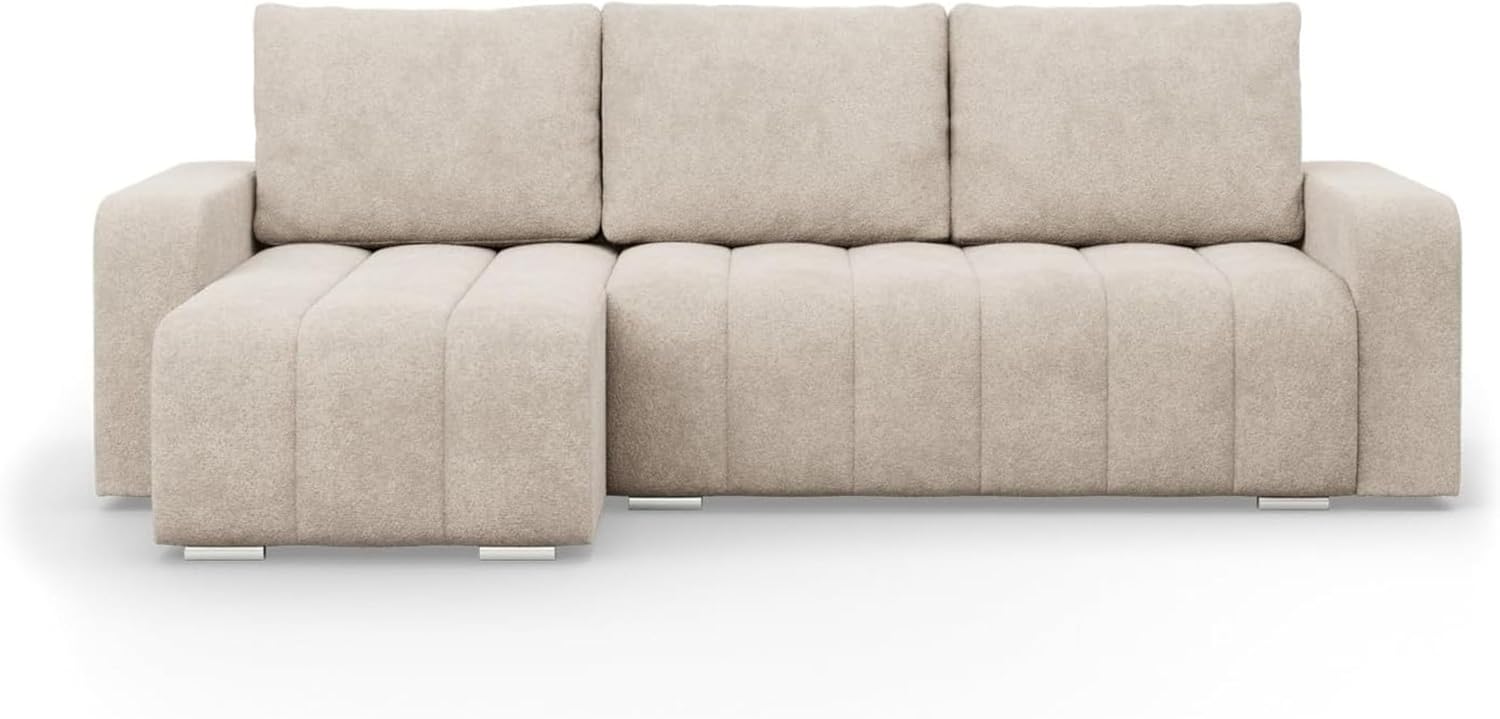 Mebligo - Ecksofa mit Schlaffunktion und Betkasten 237 cm Breit Abrielle, Eckcouch Universelle Form, Sofa mit Bonell Federkern, Couch Wohnzimmer, Ecke Sofa - Beige (Abriamo 03)