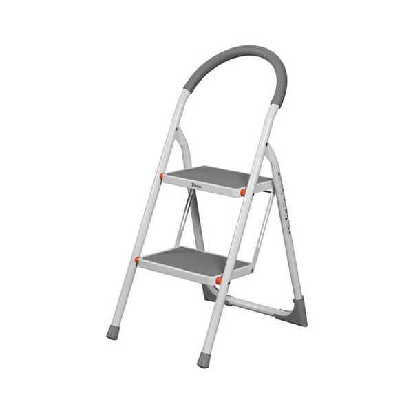 Bradas Escabeau pliable en acier, 2 niveaux, blanc/gris