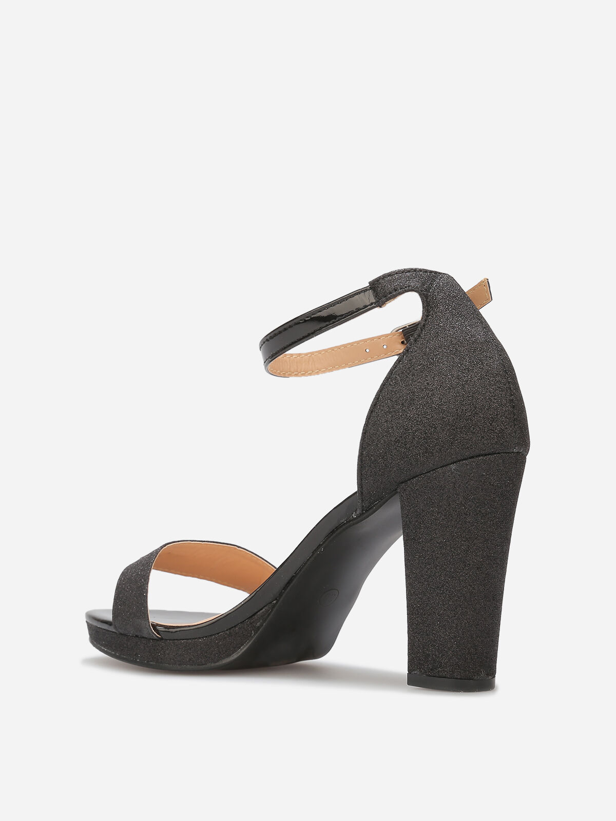 Sandales pailletées et vernies à talon- Noir