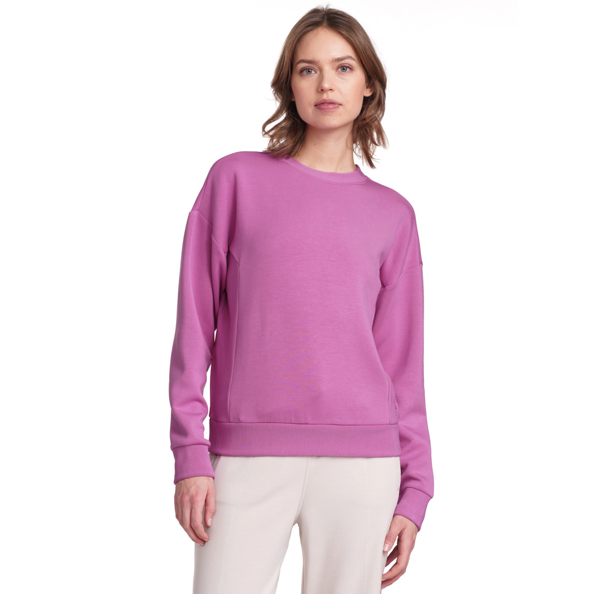 Gina Collection Damen Sweatshirt mit gerippten Einsätzen pink