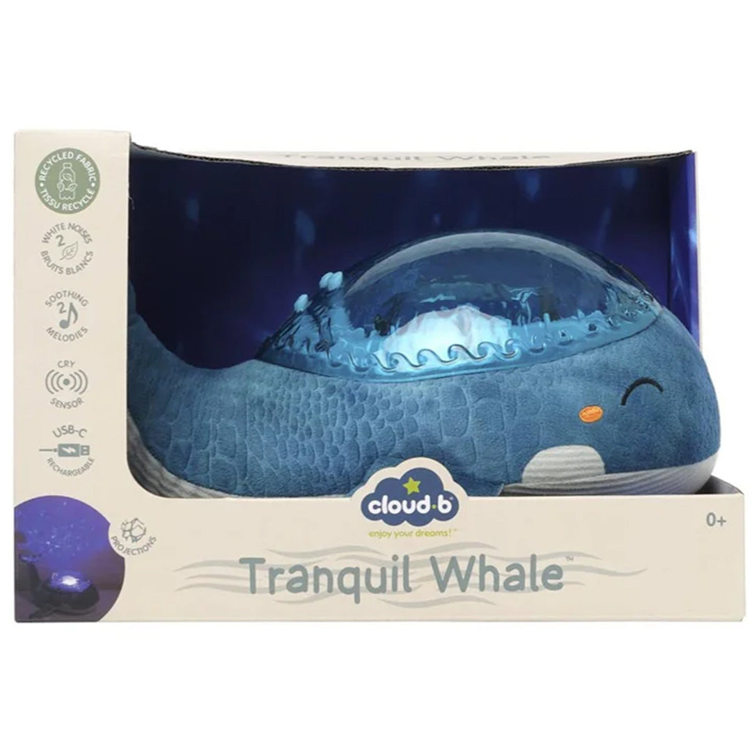 cloud.b knuffelwalvis met nachtlamp en geluid - blauw